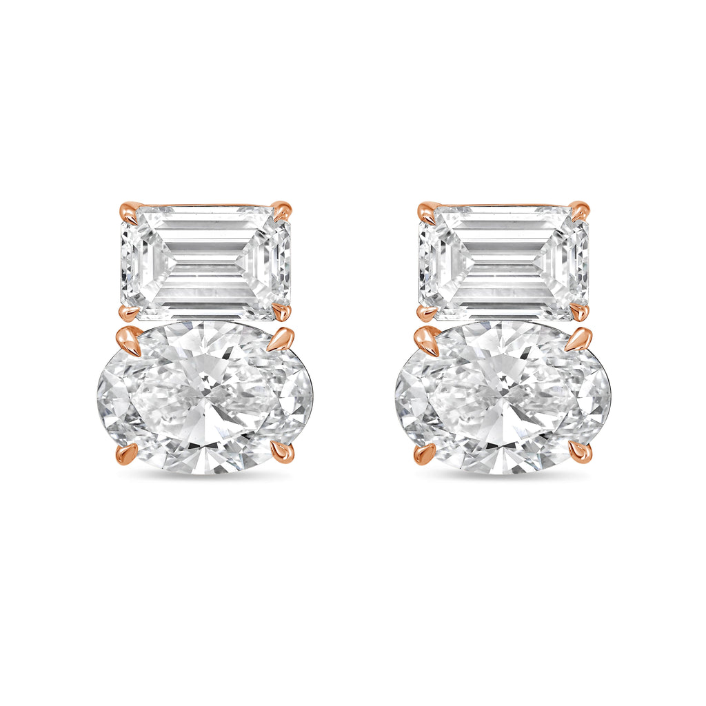 Lab Grown Emerald And Oval Diamond Earrings