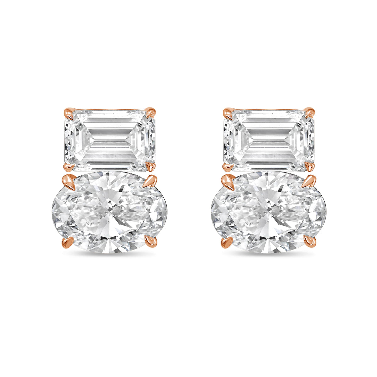Lab Grown Emerald And Oval Diamond Earrings