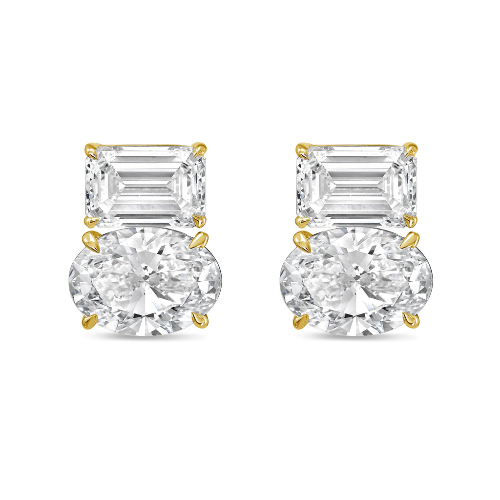Lab Grown Emerald And Oval Diamond Earrings