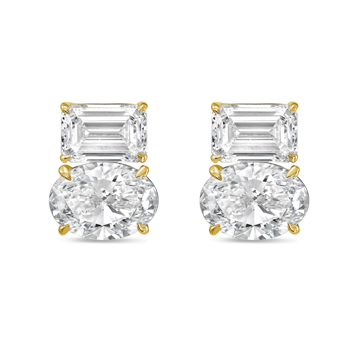 Lab Grown Emerald And Oval Diamond Earrings