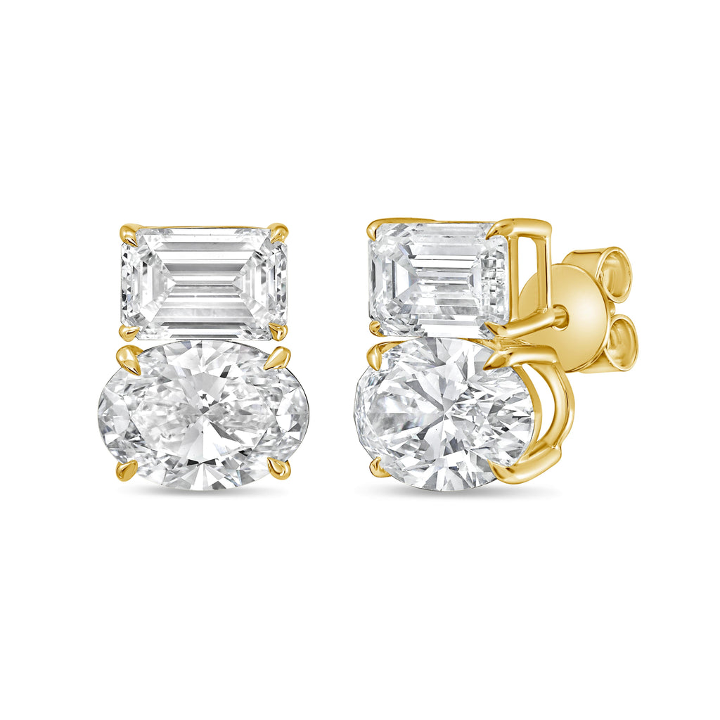 Lab Grown Emerald And Oval Diamond Earrings