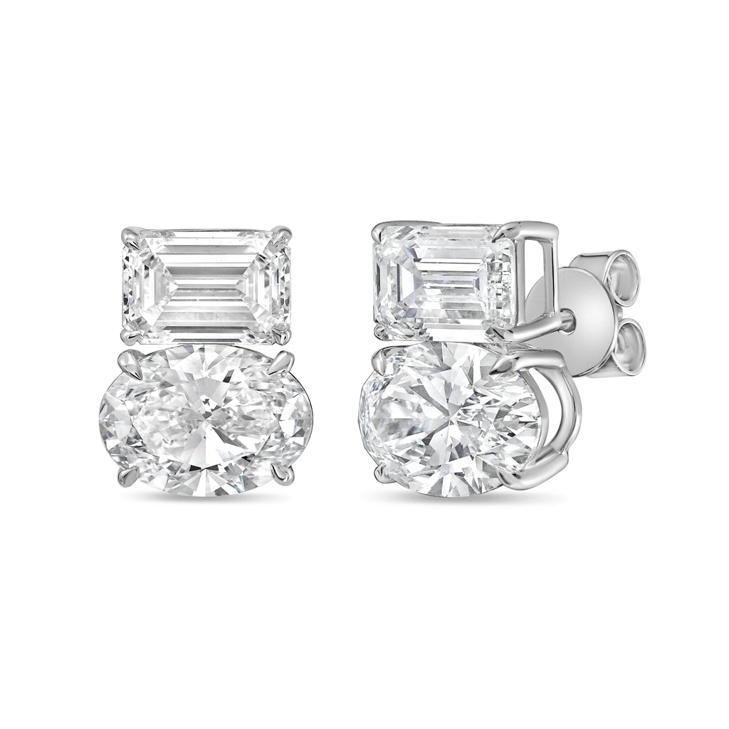 Lab Grown Emerald And Oval Diamond Earrings