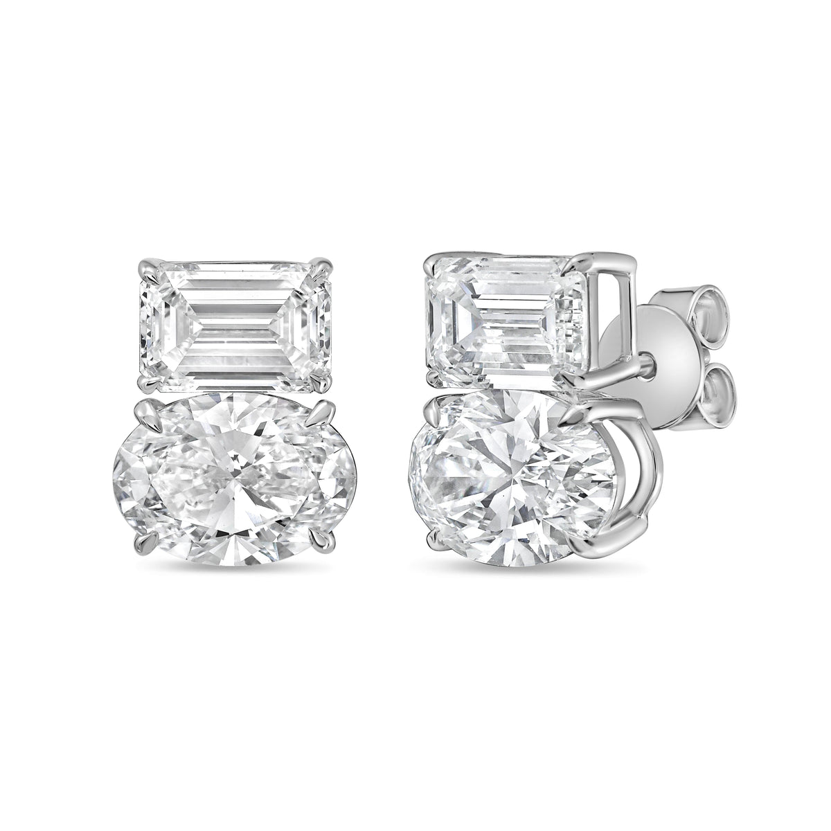 Lab Grown Emerald And Oval Diamond Earrings