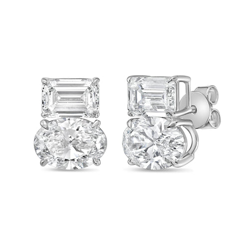 Lab Grown Emerald And Oval Diamond Earrings