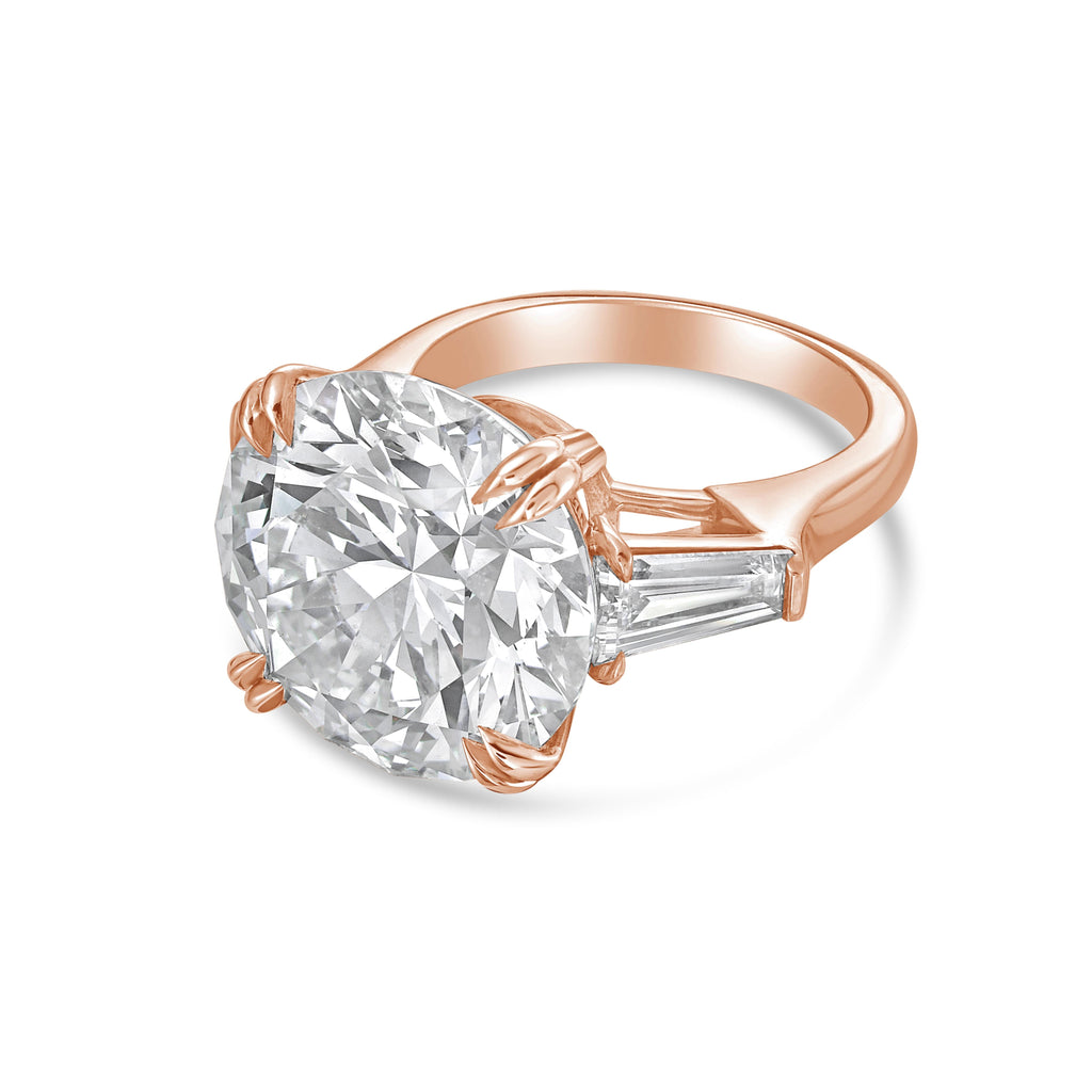 Lab Grown Round Diamond Ring with Baguettes