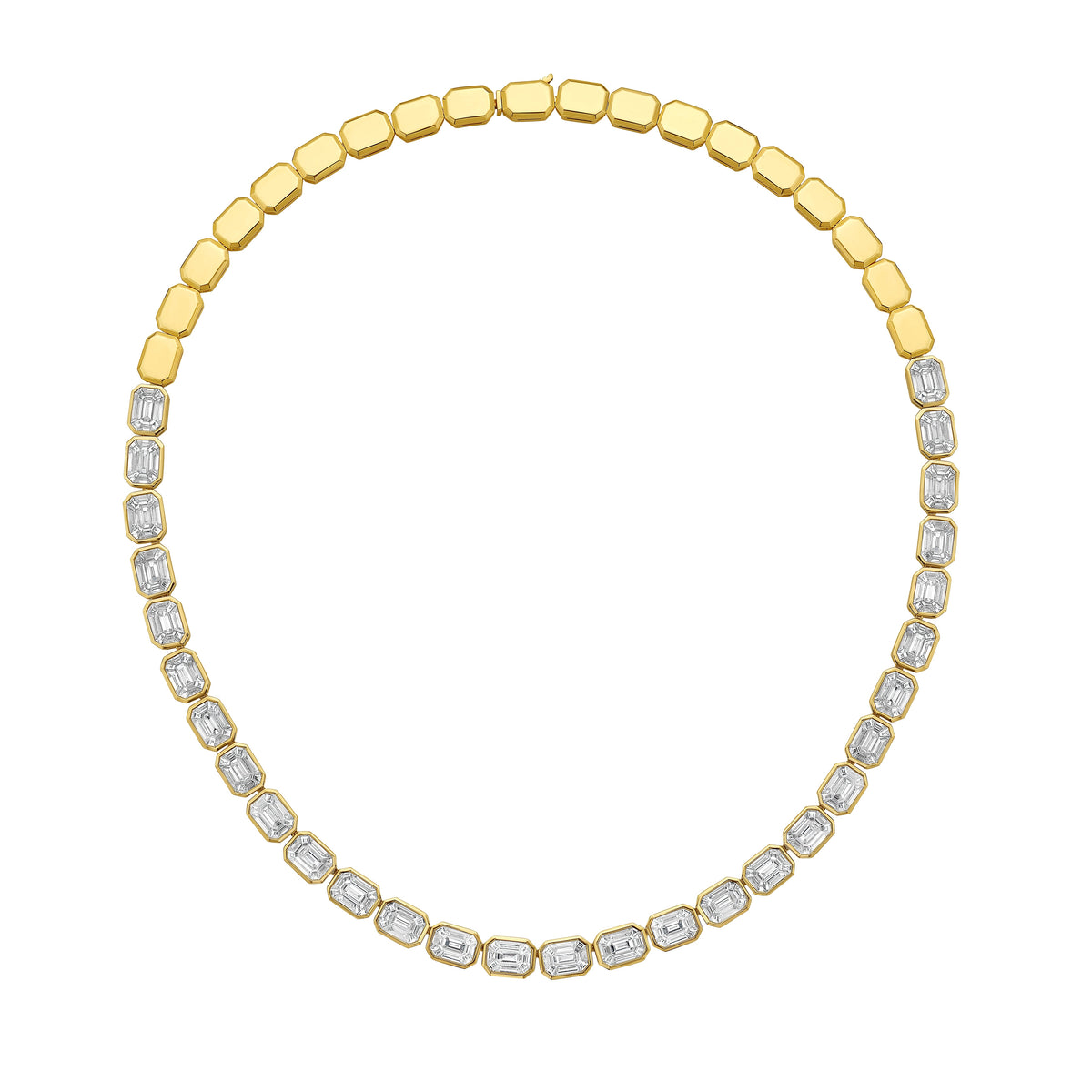 Lab Grown Emerald Cut Halfway Bezel Necklace