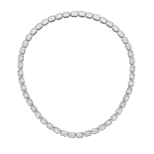 Lab Grown Emerald Cut Halfway Bezel Necklace