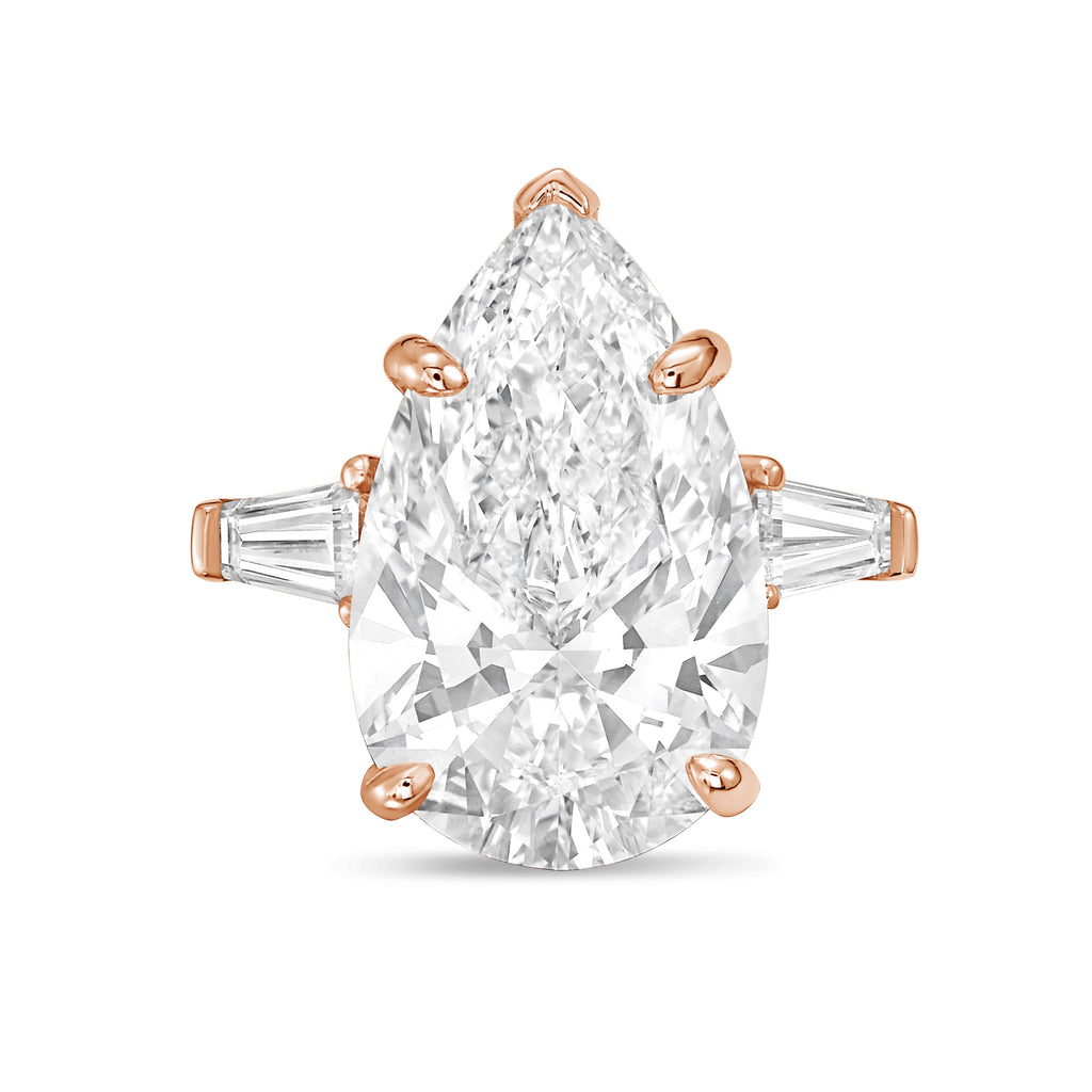 Lab-Grown Pear Diamond Ring with Baguettes, 18K Gold