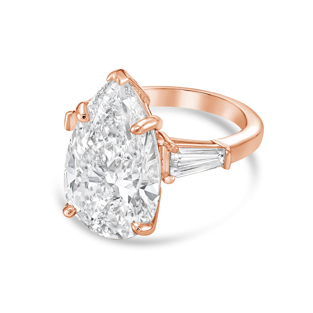 Lab-Grown Pear Diamond Ring with Baguettes, 18K Gold