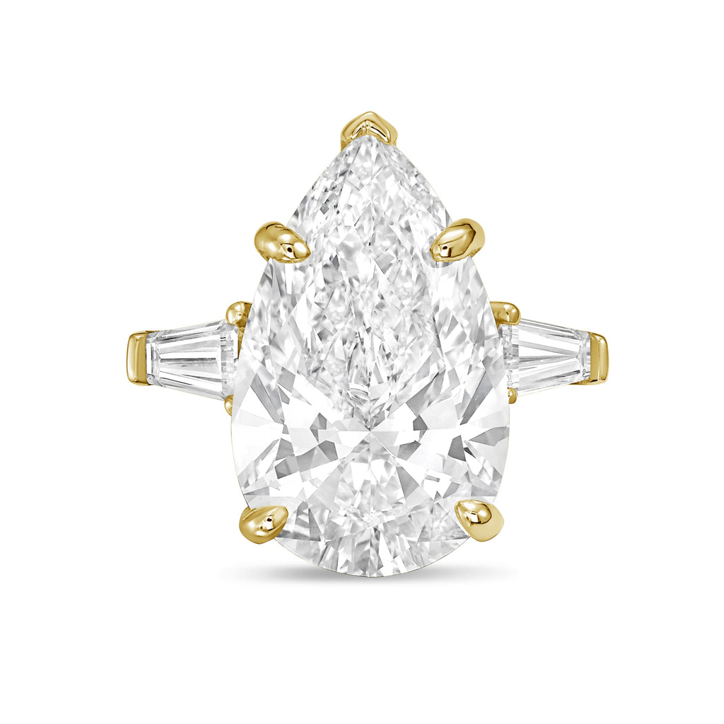 Lab-Grown Pear Diamond Ring with Baguettes, 18K Gold