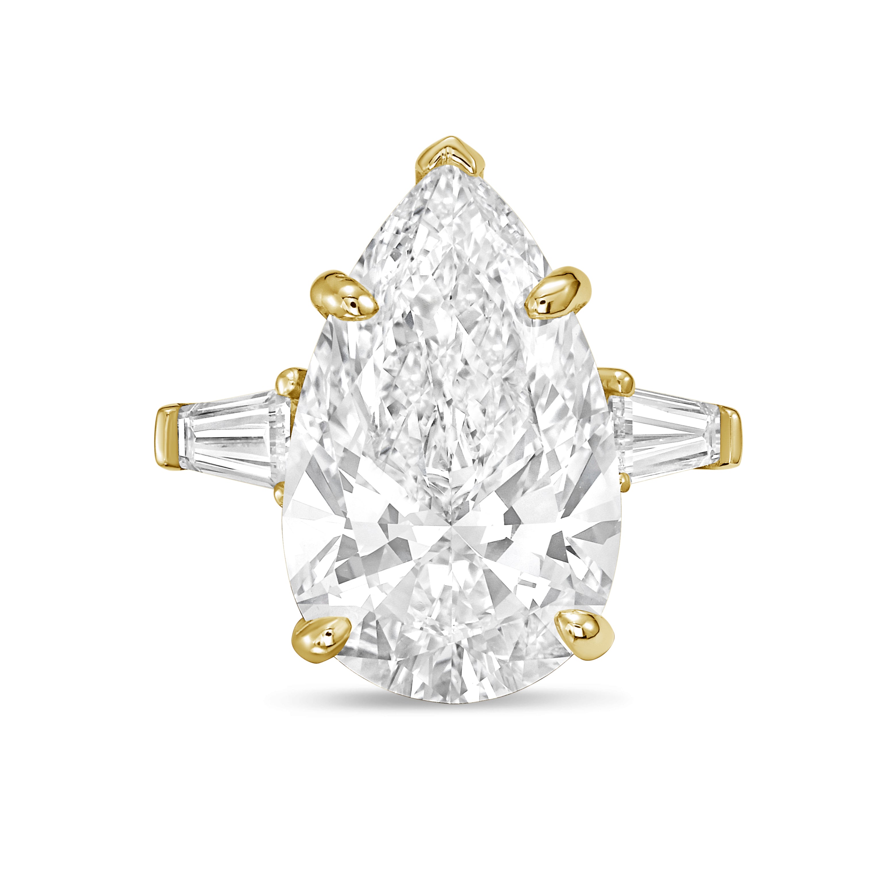 Lab-Grown Pear Diamond Ring with Baguettes, 18K Gold