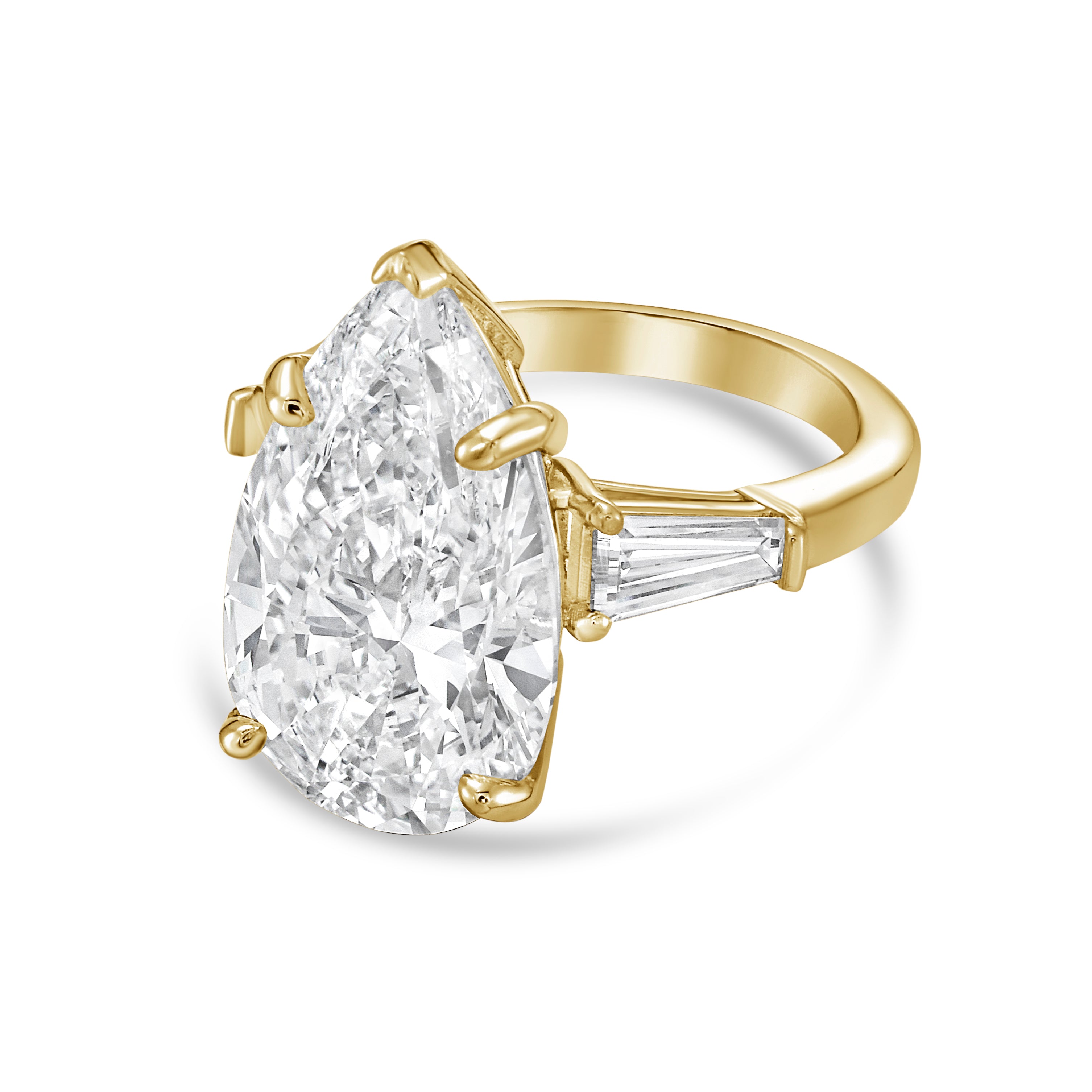 Lab-Grown Pear Diamond Ring with Baguettes, 18K Gold