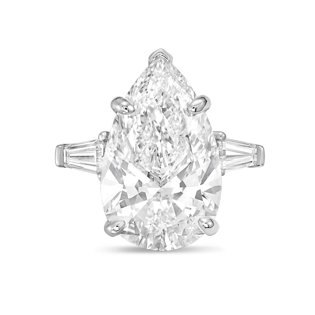 Lab-Grown Pear Diamond Ring with Baguettes, 18K Gold