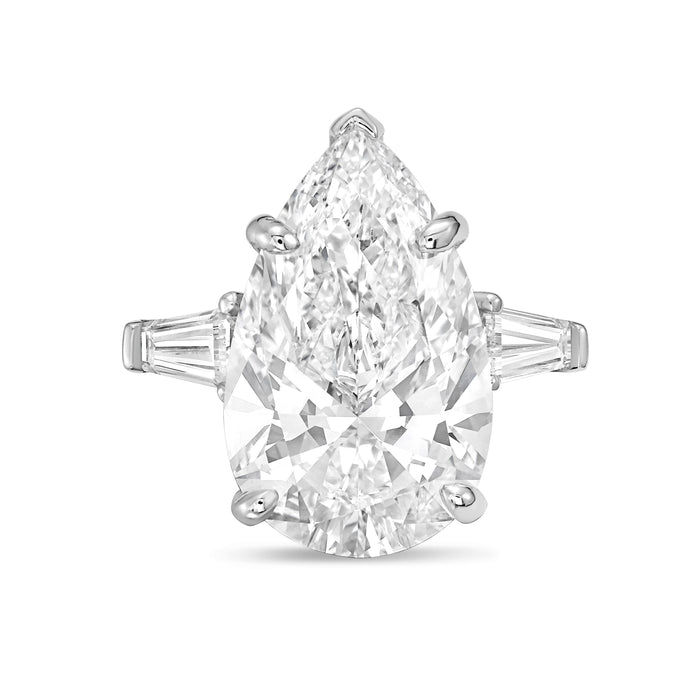 Lab-Grown Pear Diamond Ring with Baguettes, 18K Gold