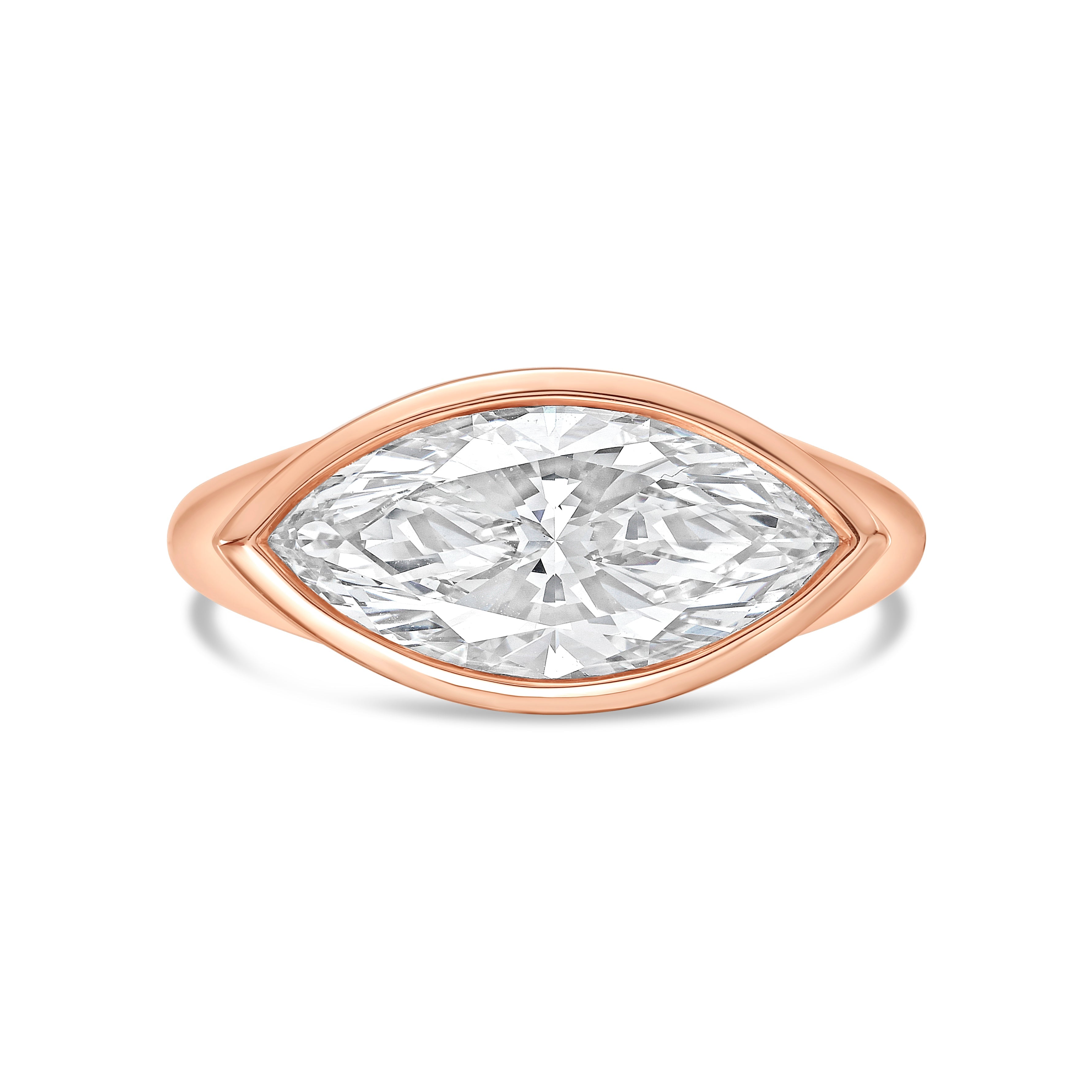 Lab-Grown Marquise Diamond Bezel Ring, 18K Gold