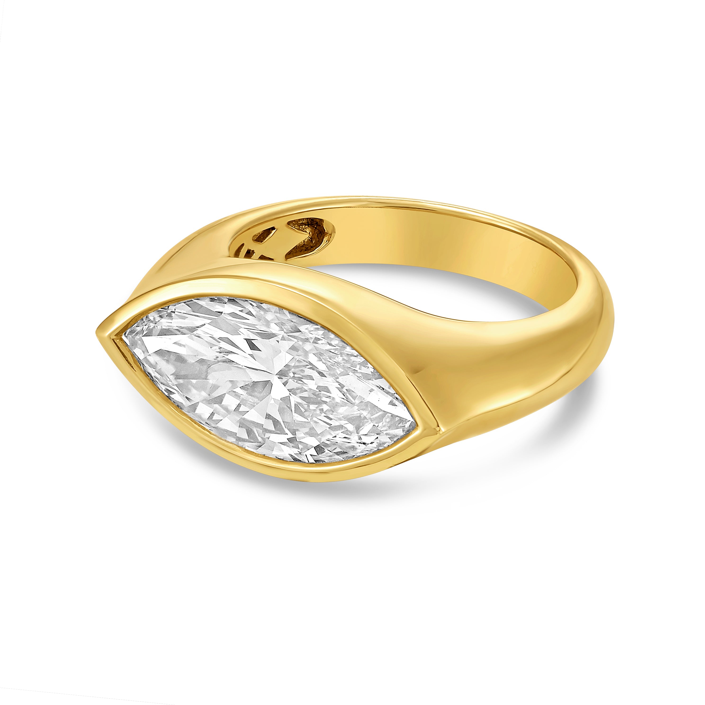 Lab-Grown Marquise Diamond Bezel Ring, 18K Gold