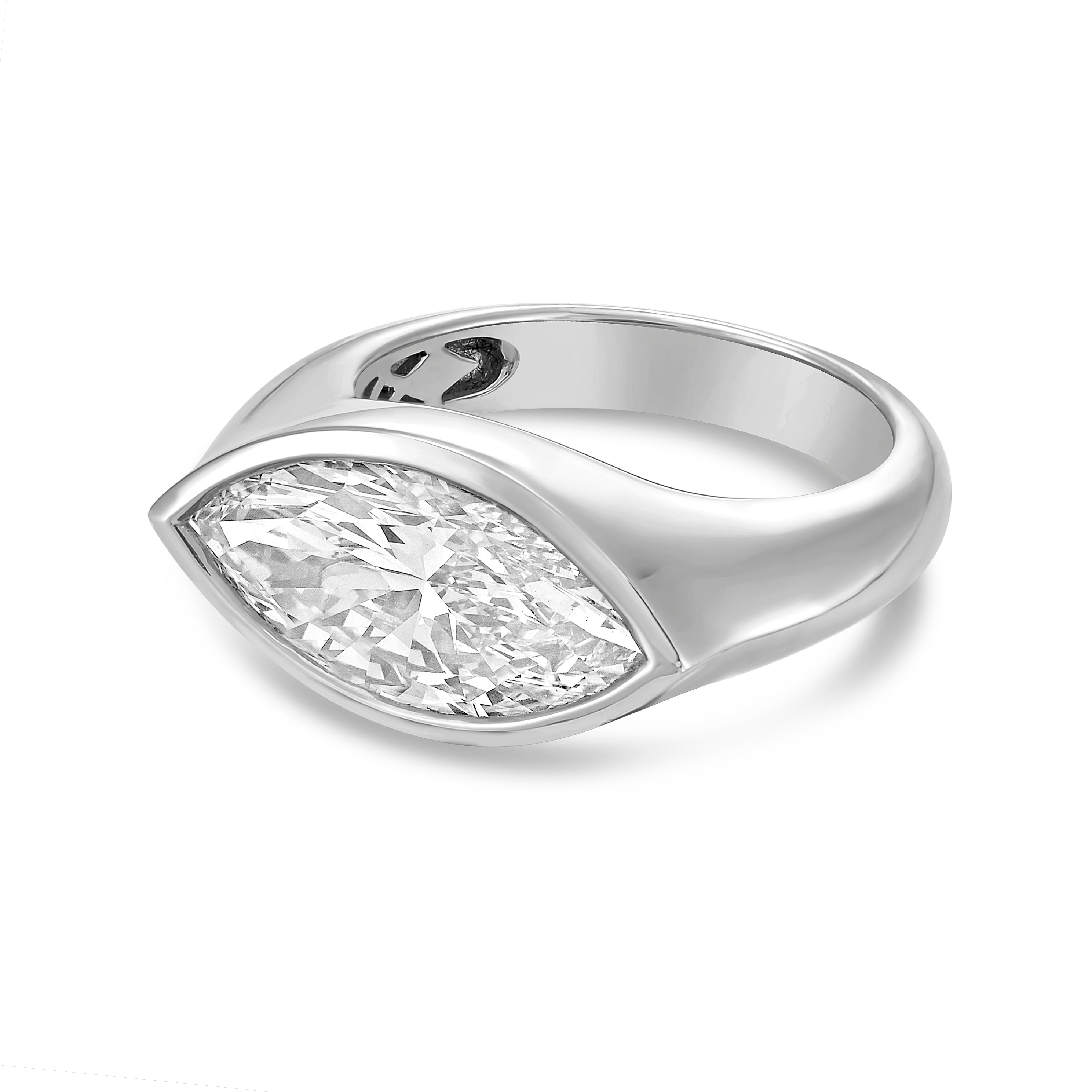 Lab-Grown Marquise Diamond Bezel Ring, 18K Gold