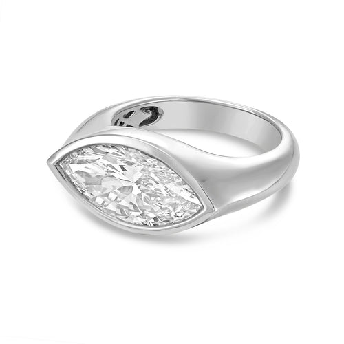 Lab-Grown Marquise Diamond Bezel Ring, 18K Gold