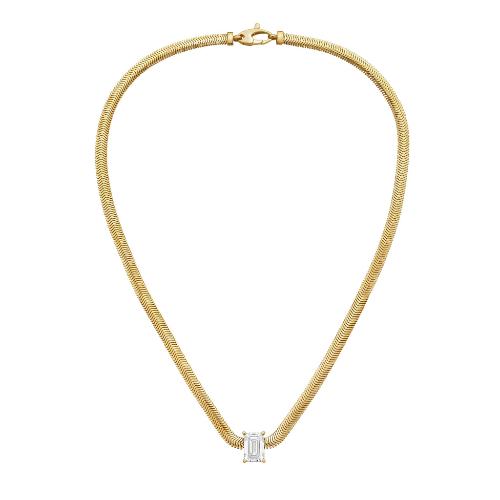 Lab-Grown Emerald Pendant With Gold Snack Chain