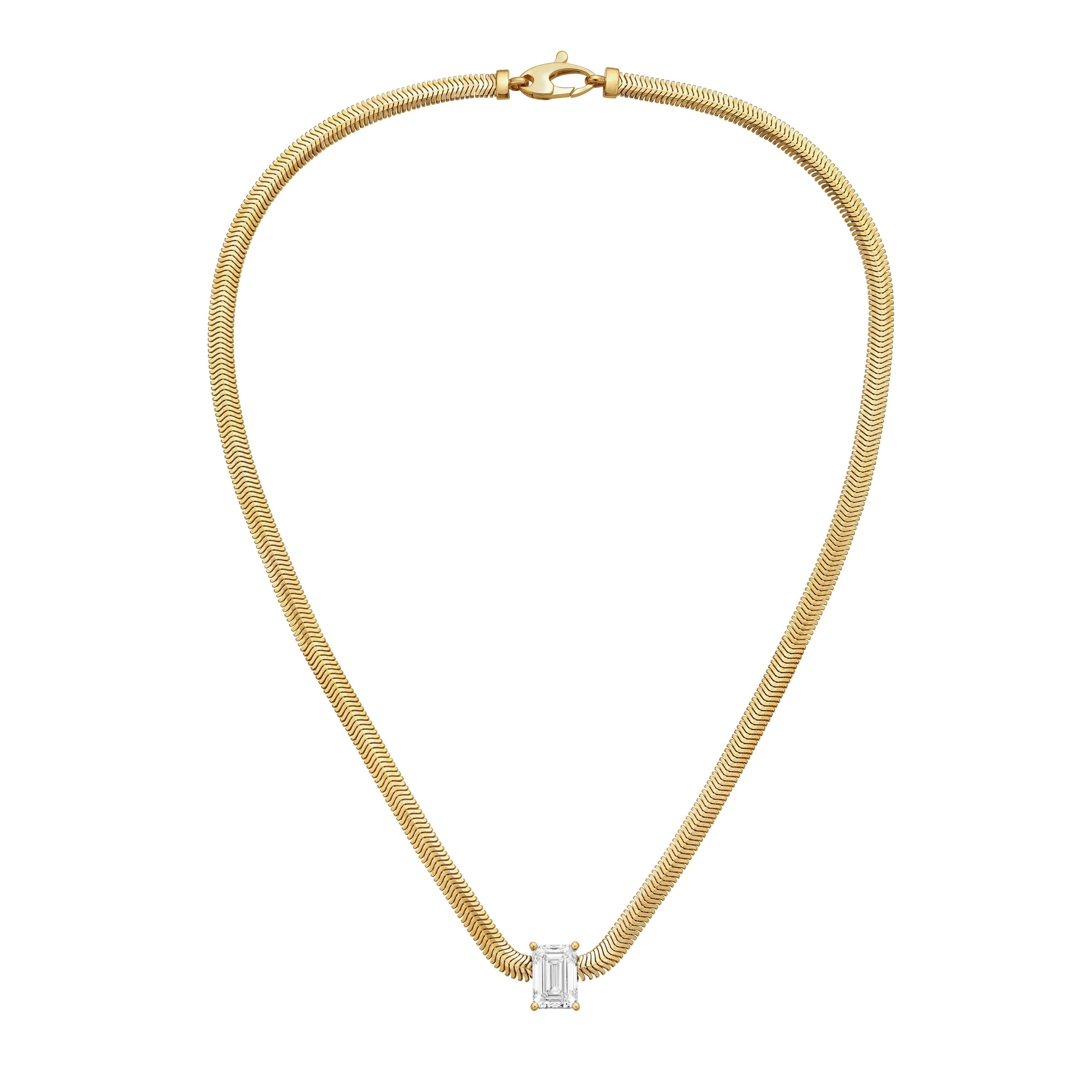 Lab-Grown Emerald Pendant With Gold Snack Chain, 14K Gold