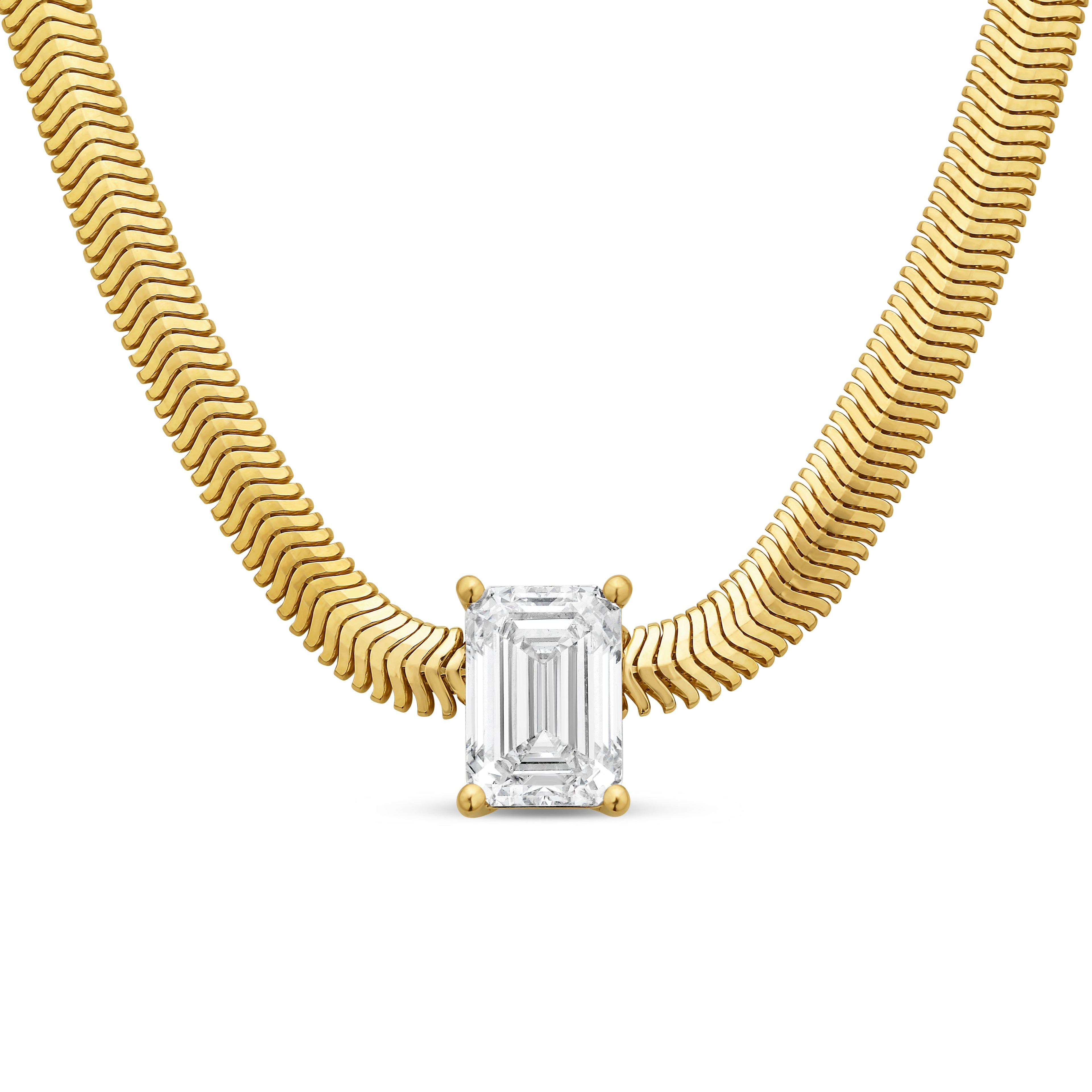 Lab-Grown Emerald Pendant With Gold Snack Chain, 14K Gold