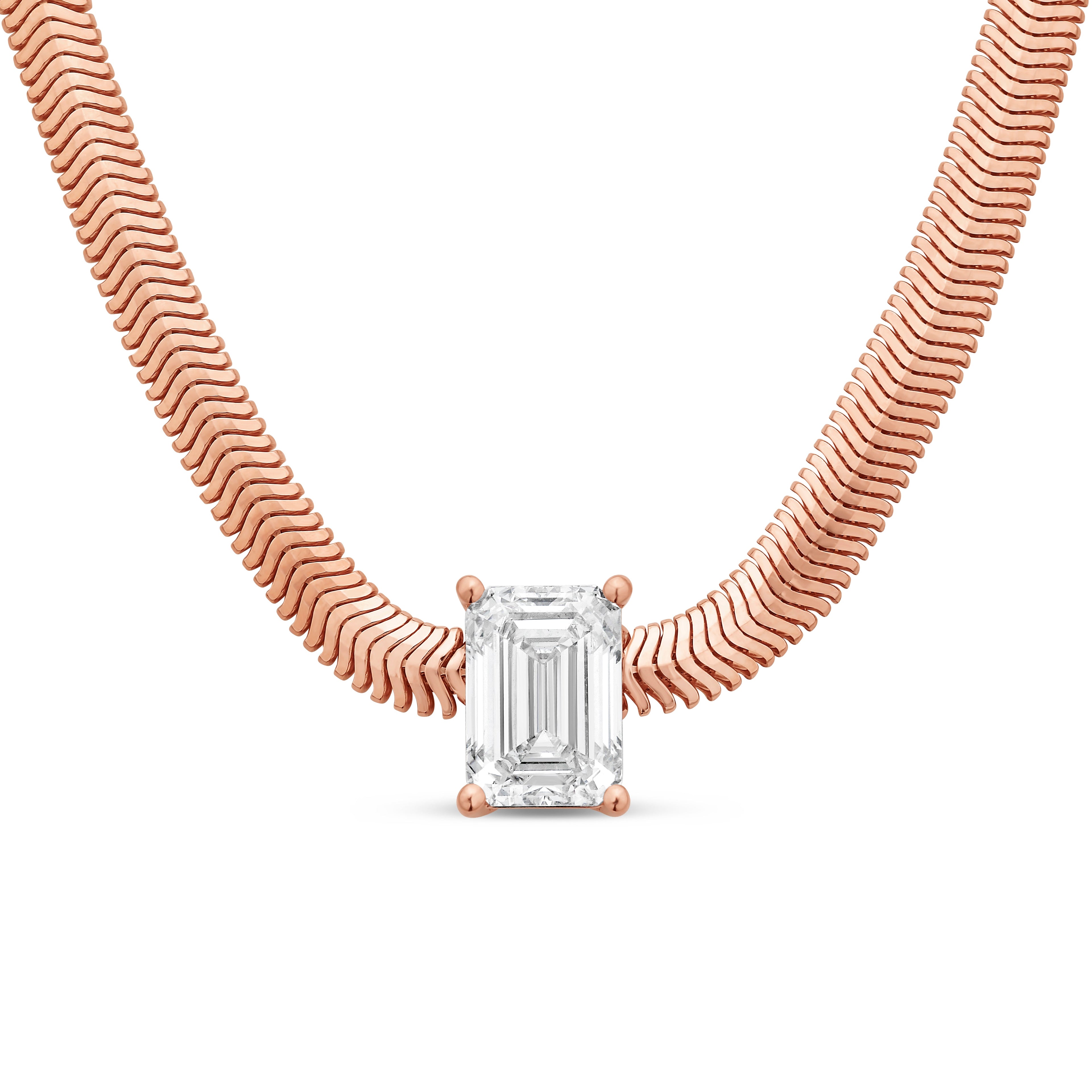 Lab-Grown Emerald Pendant With Gold Snack Chain, 14K Gold