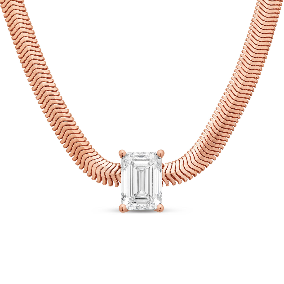 Lab-Grown Emerald Pendant With Gold Snack Chain