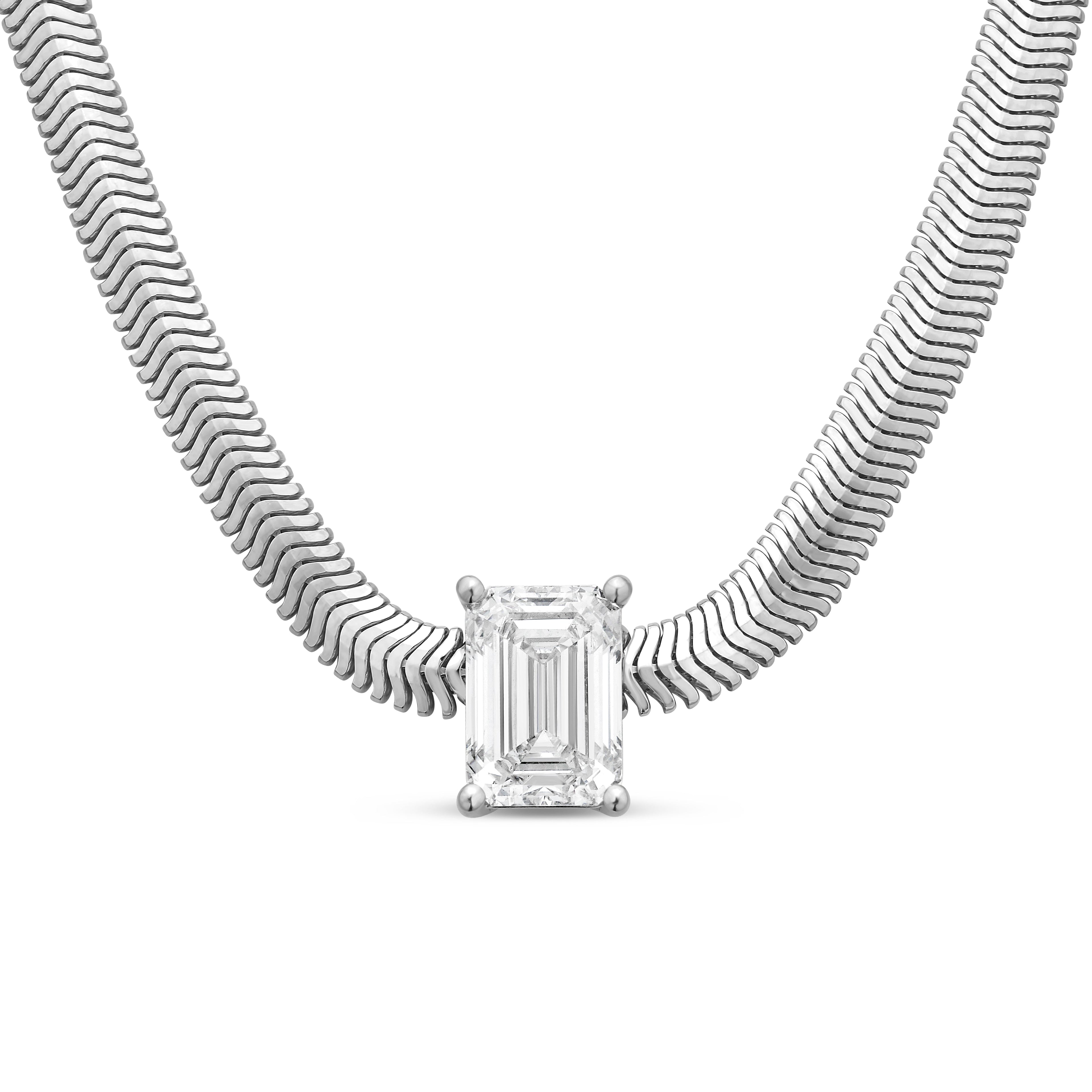 Lab-Grown Emerald Pendant With Gold Snack Chain, 14K Gold
