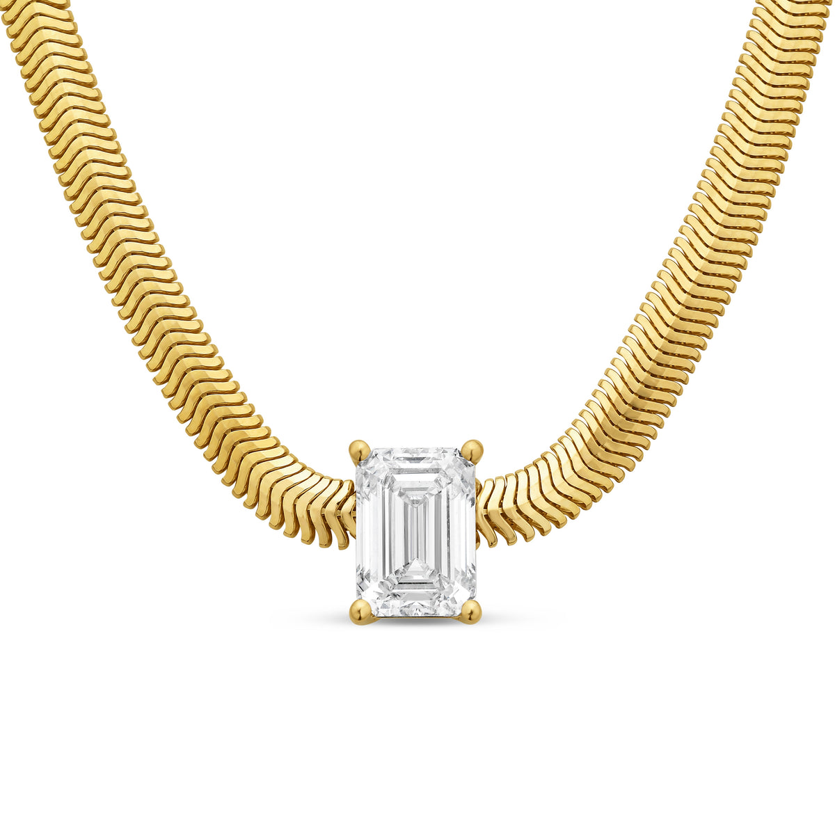 Lab-Grown Emerald Pendant With Gold Snack Chain