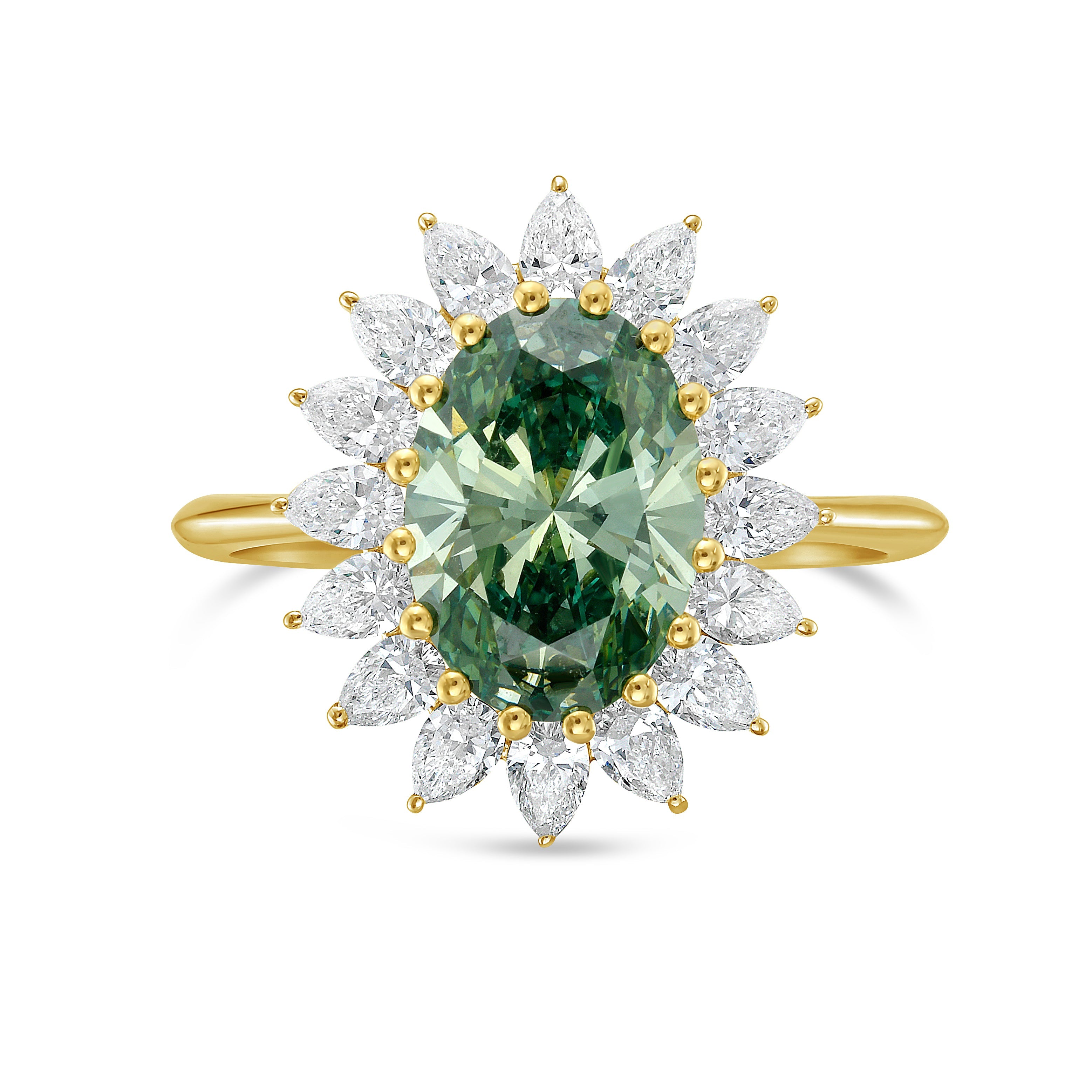 Lab-Grown Green Oval Diamond Engagement Ring, 18K Gold