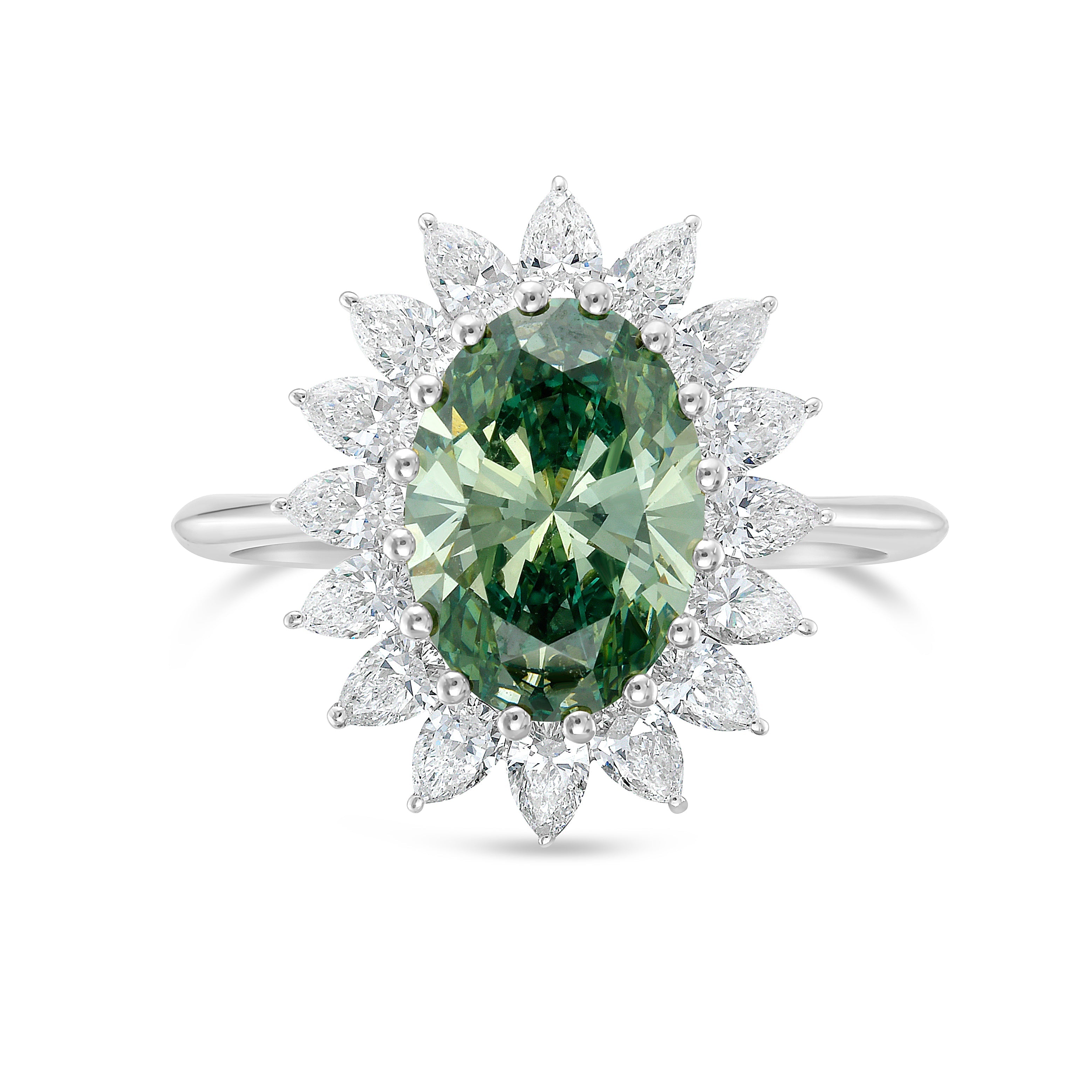 Lab-Grown Green Oval Diamond Engagement Ring, 18K Gold