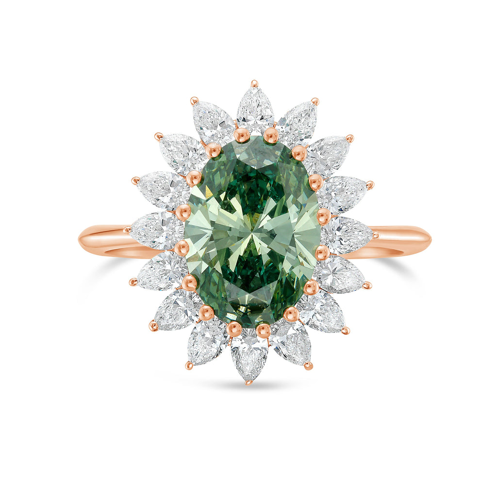 Lab-Grown Green Oval Diamond Engagement Ring