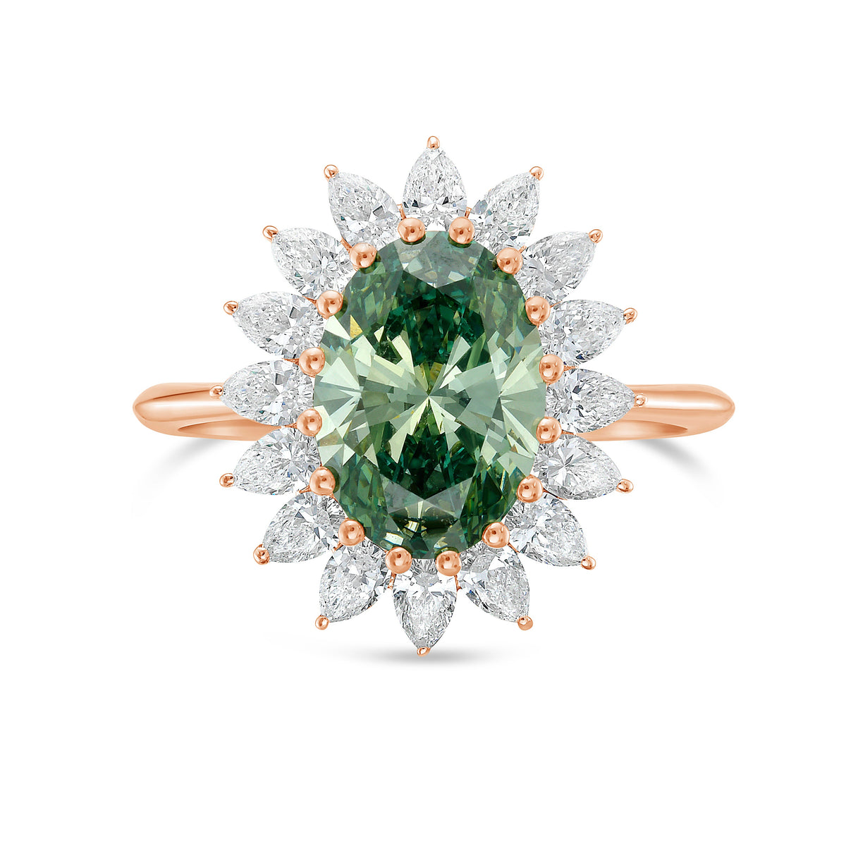 Lab-Grown Green Oval Diamond Engagement Ring