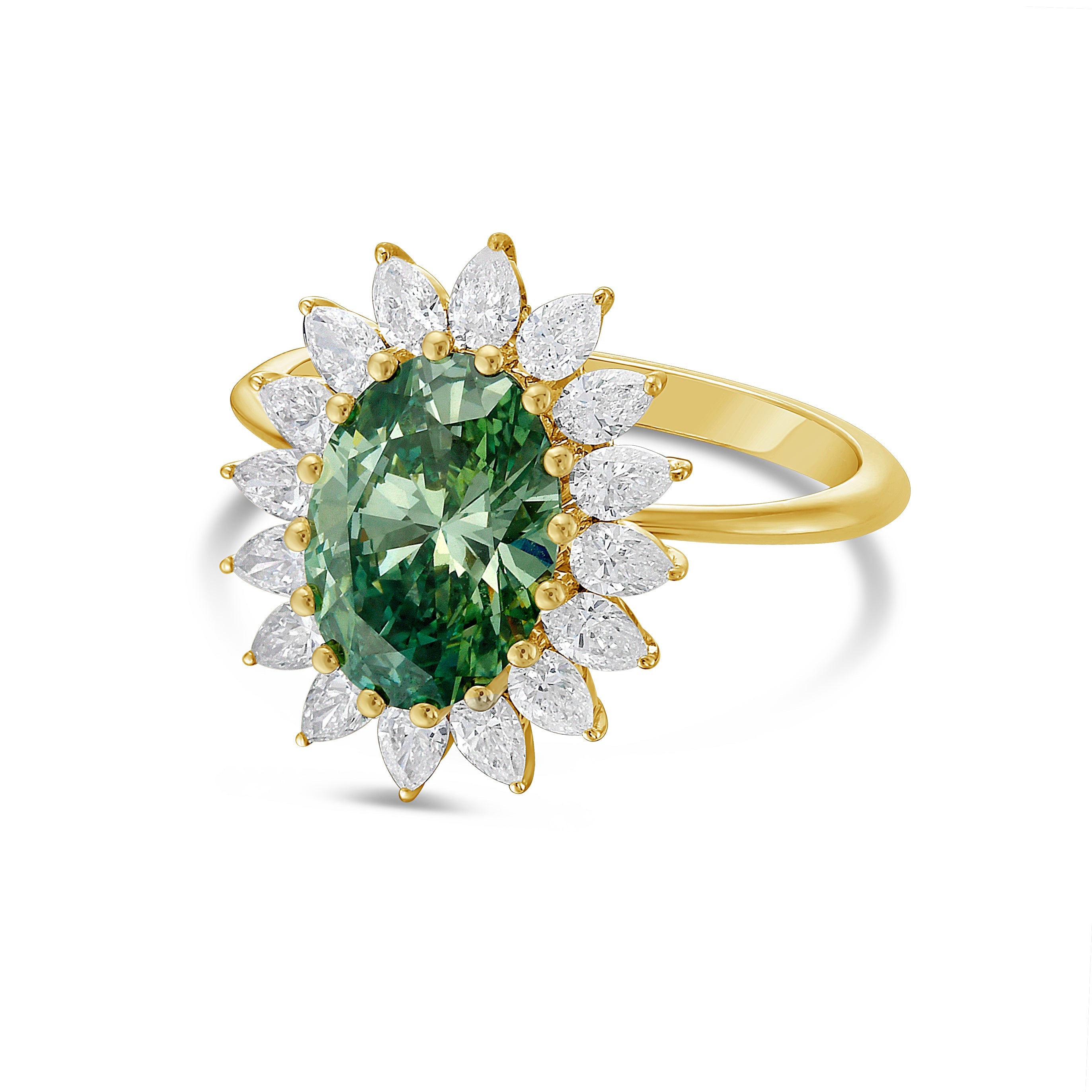 Lab-Grown Green Oval Diamond Engagement Ring, 18K Gold