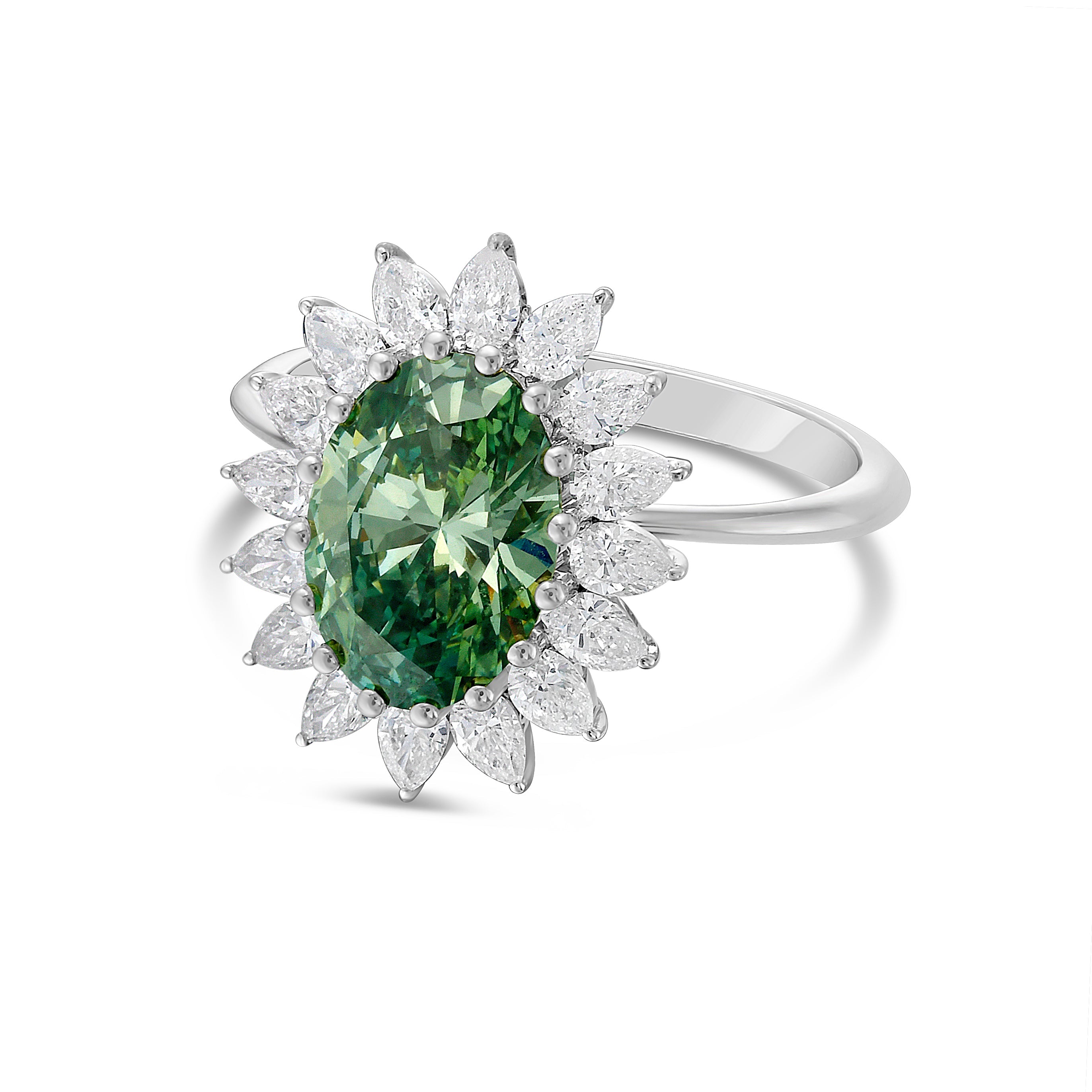 Lab-Grown Green Oval Diamond Engagement Ring, 18K Gold