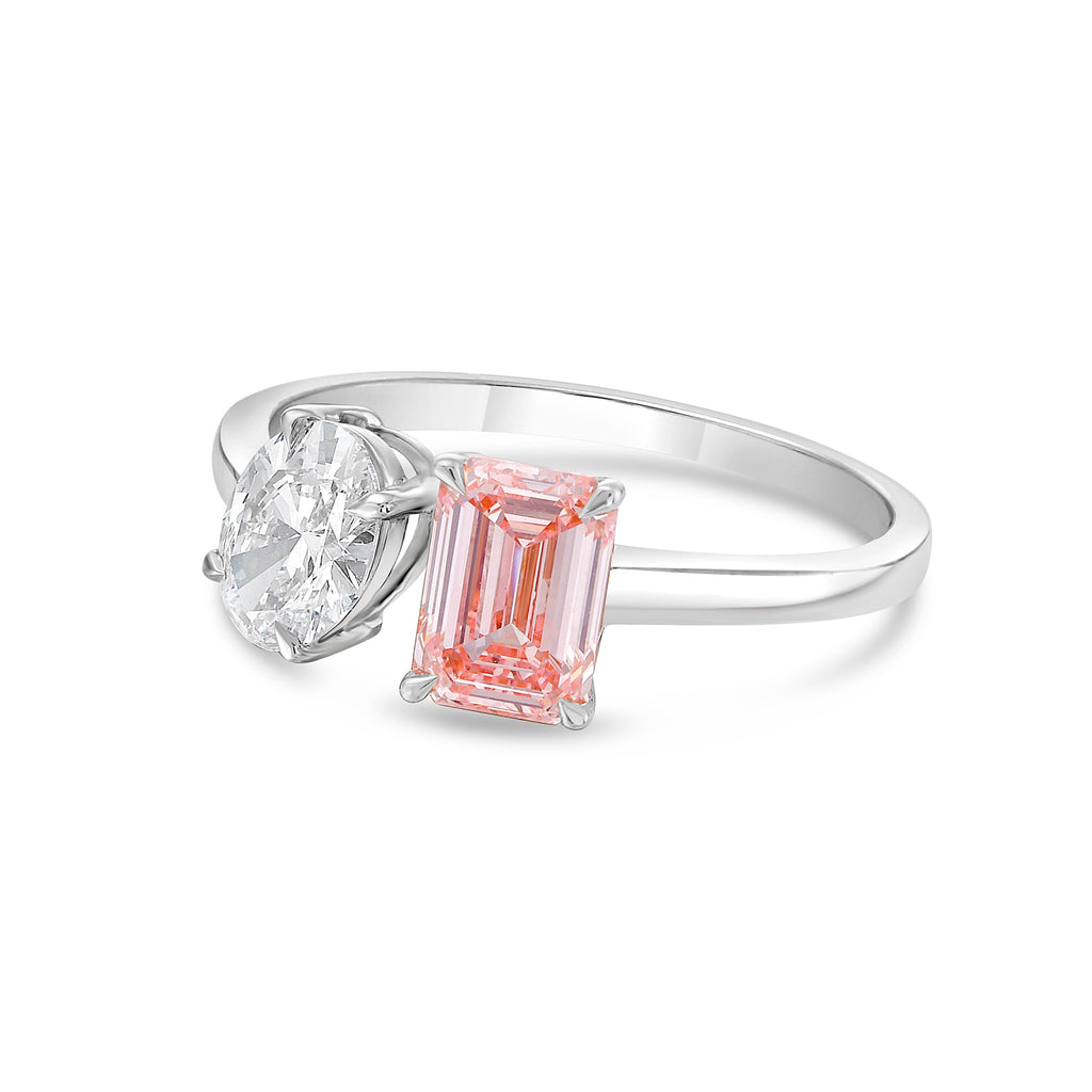 Lab Grown Oval & Emerald Pink Diamond Fashion Ring