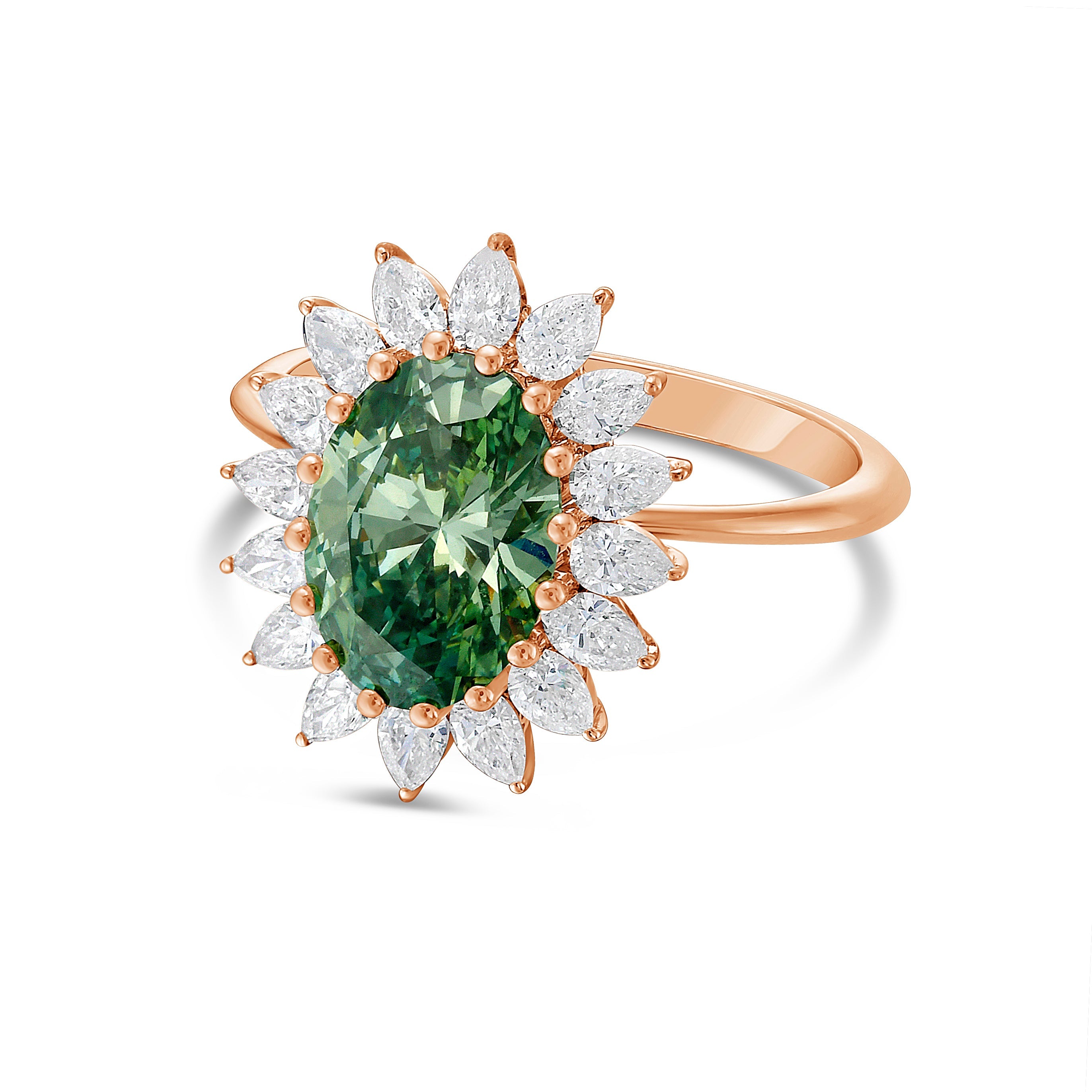 Lab-Grown Green Oval Diamond Engagement Ring, 18K Gold