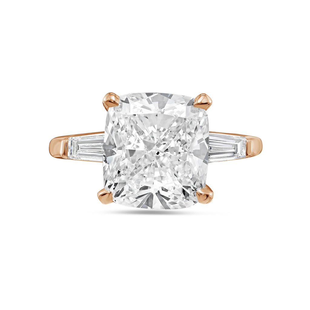 Lab-Grown Cushion Diamond Ring with Baguettes