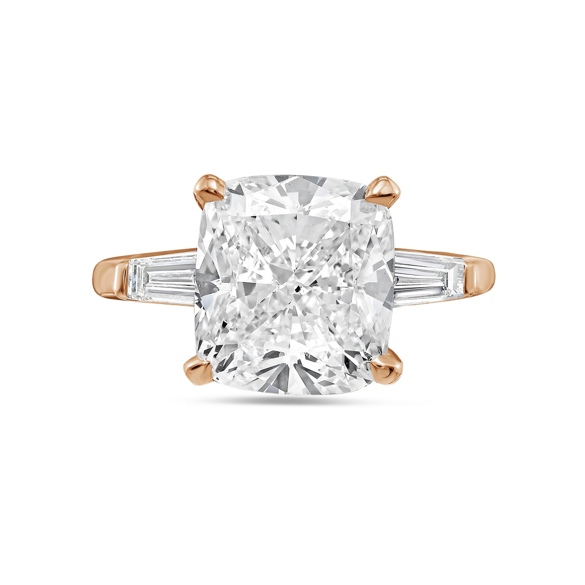 Lab-Grown Cushion Diamond Ring with Baguettes