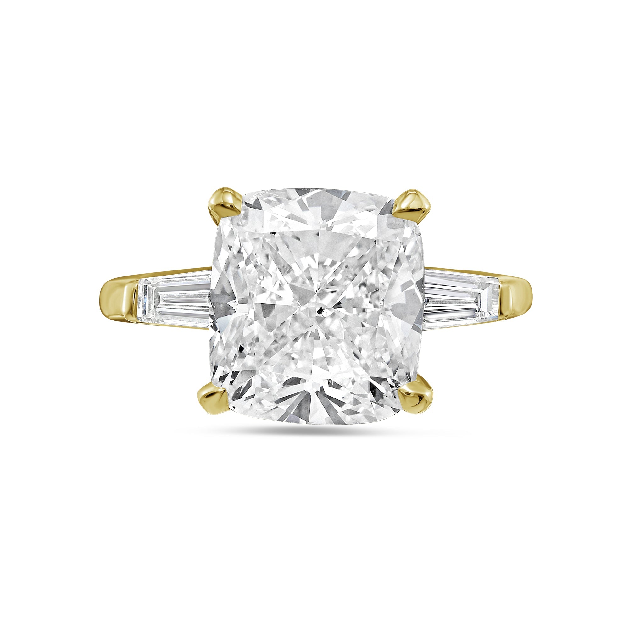 Lab-Grown Cushion Diamond Ring with Baguettes, 18K Gold