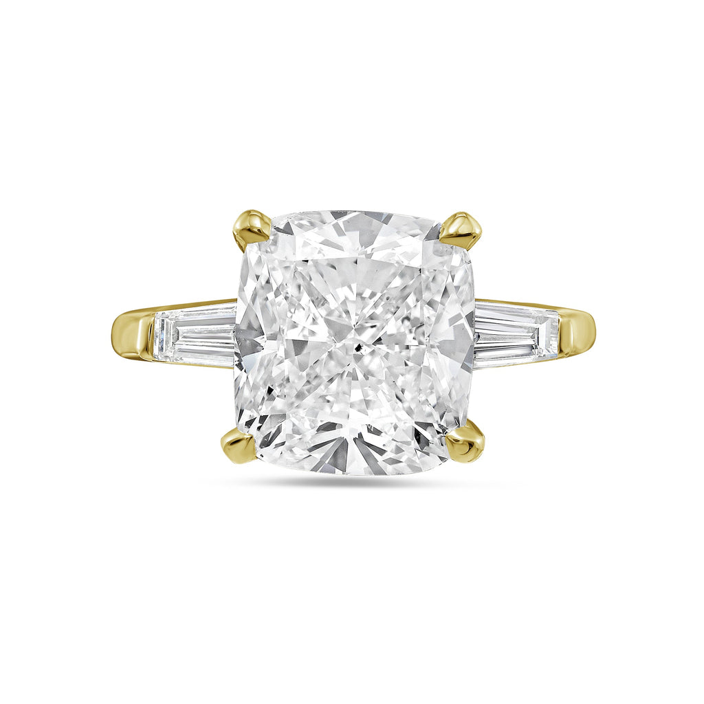 Lab-Grown Cushion Diamond Ring with Baguettes