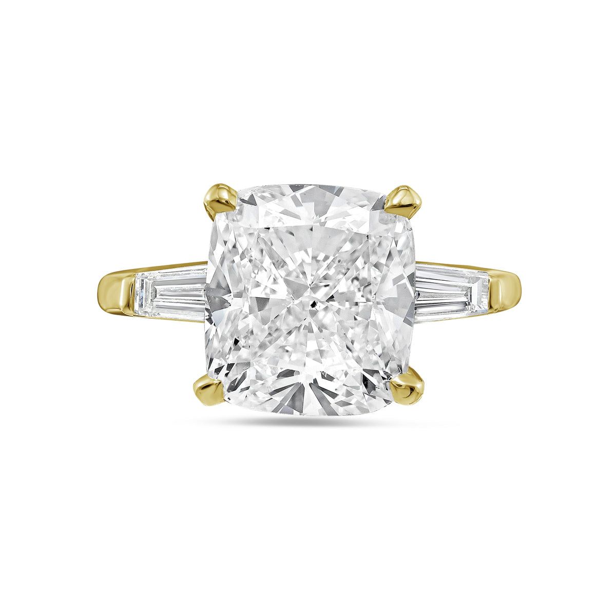 Lab-Grown Cushion Diamond Ring with Baguettes