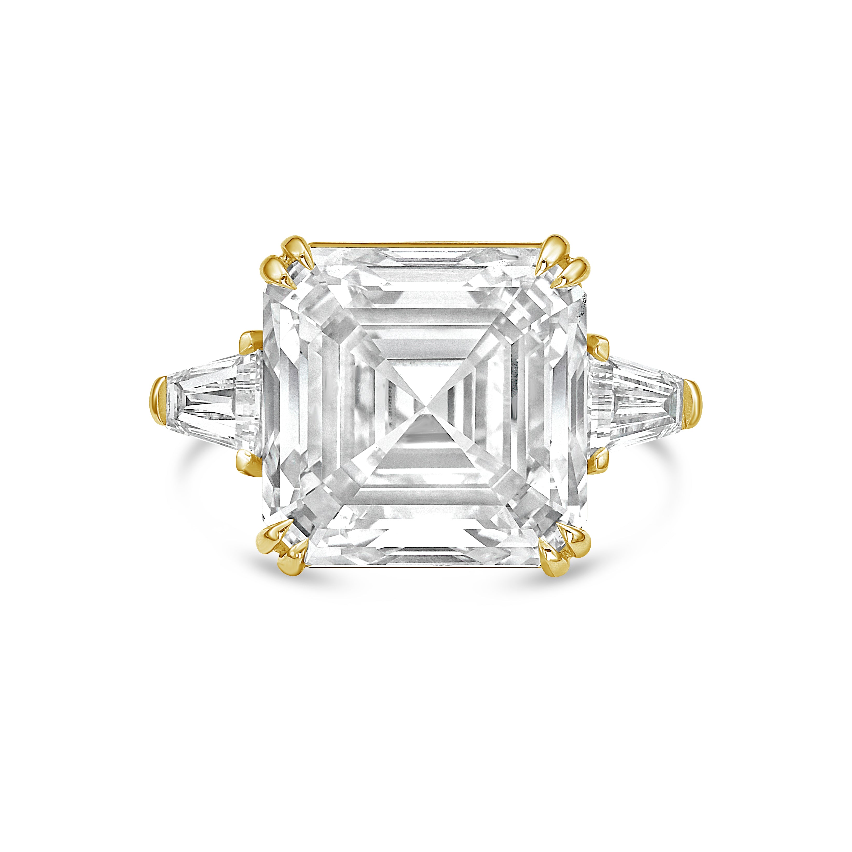 Lab Grown Asscher Diamond Ring with Baguettes