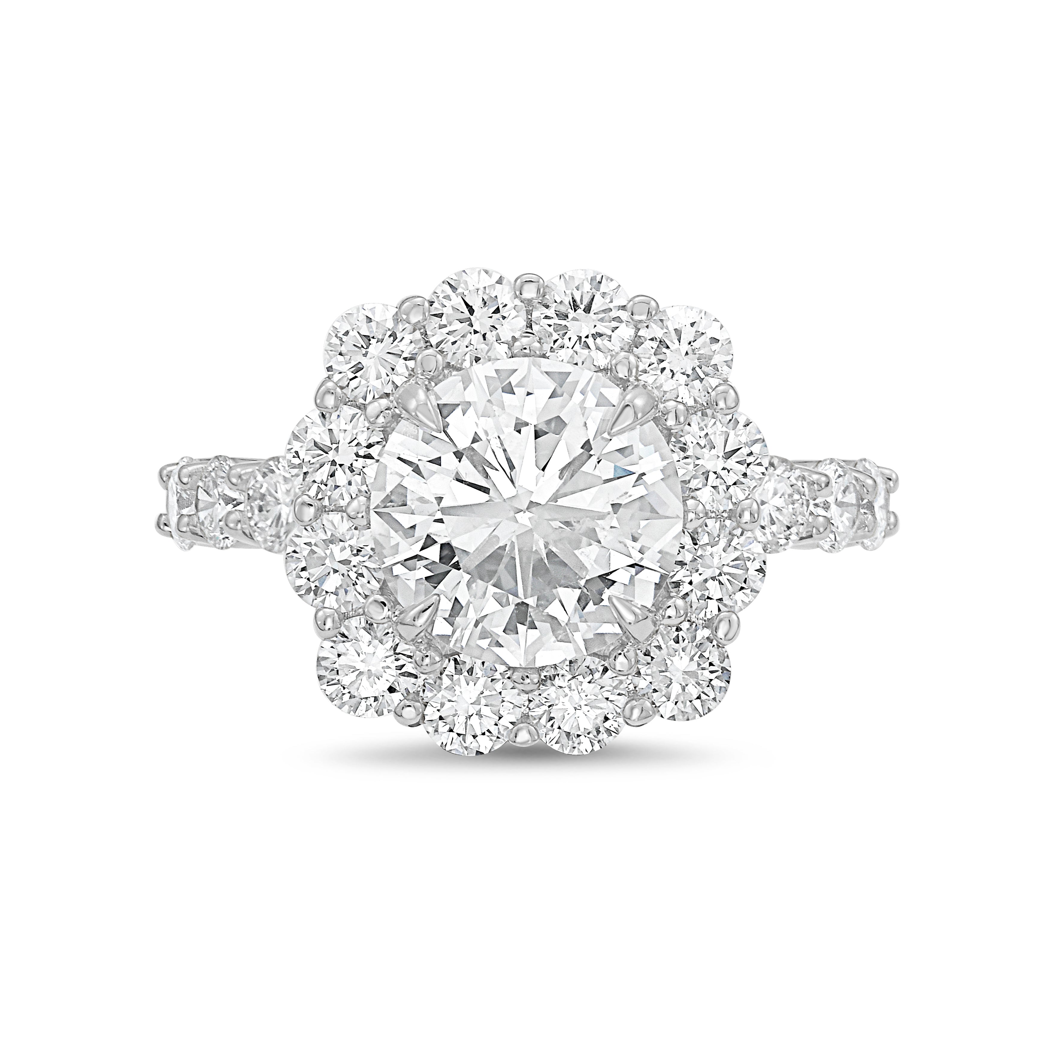 Lab-Grown Round Diamond Large Halo Engagement Ring with Accented Band