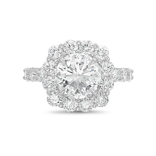 Lab-Grown Round Diamond Large Halo Engagement Ring with Accented Band