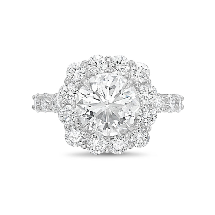 Lab-Grown Round Diamond Large Halo Engagement Ring with Accented Band
