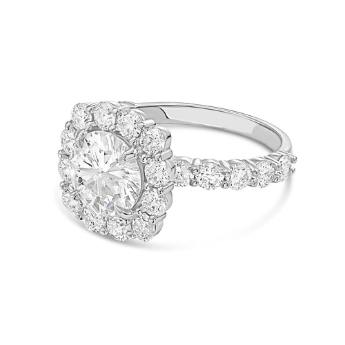 Lab-Grown Round Diamond Large Halo Engagement Ring with Accented Band
