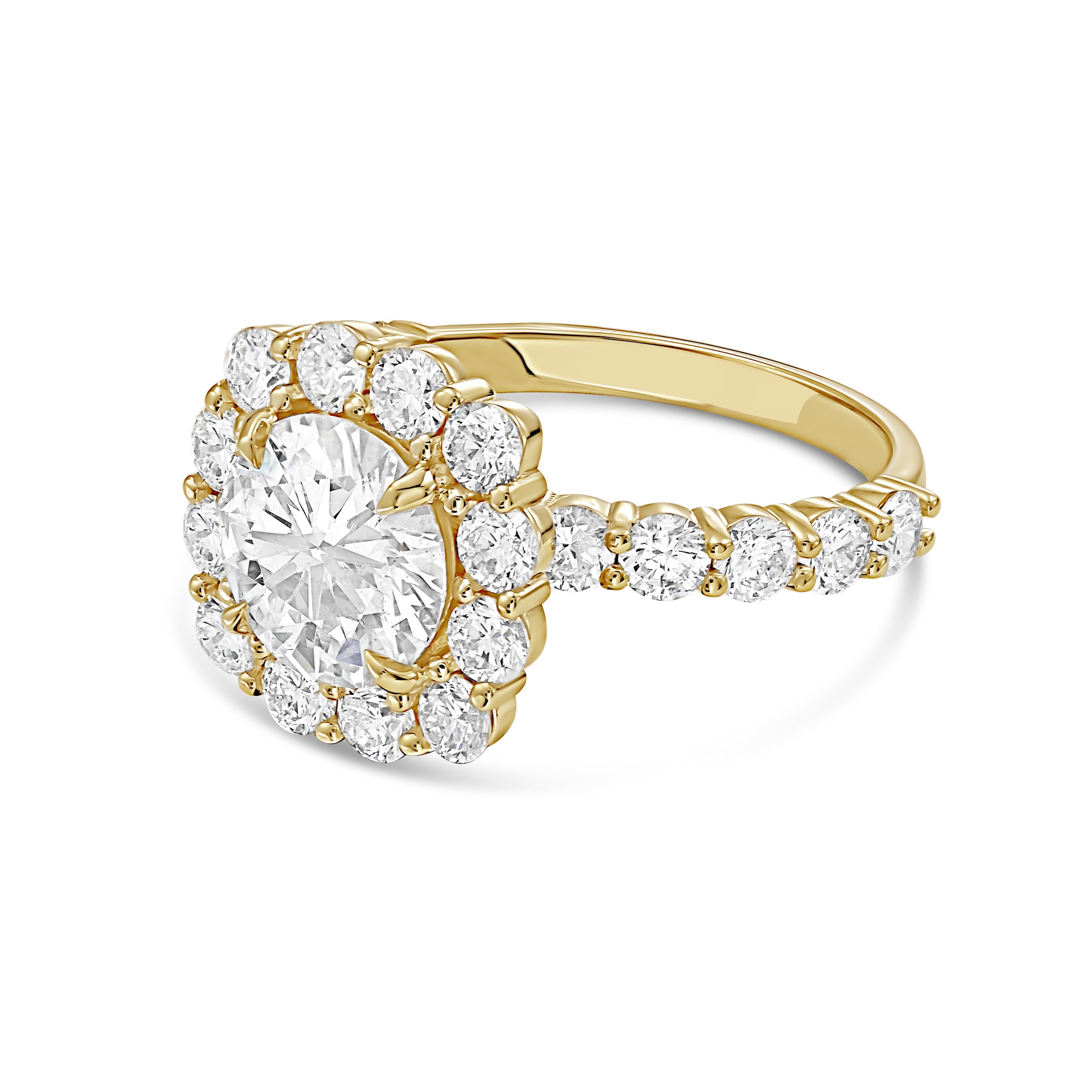 Lab-Grown Round Diamond Large Halo Engagement Ring with Accented Band
