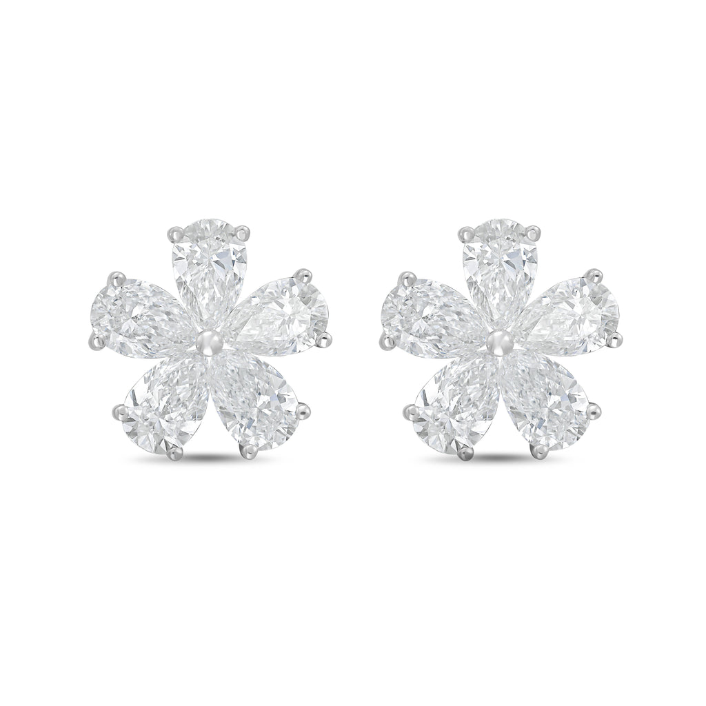 Lab-Grown Pear Diamond Flower Cluster Earrings, 14K Gold