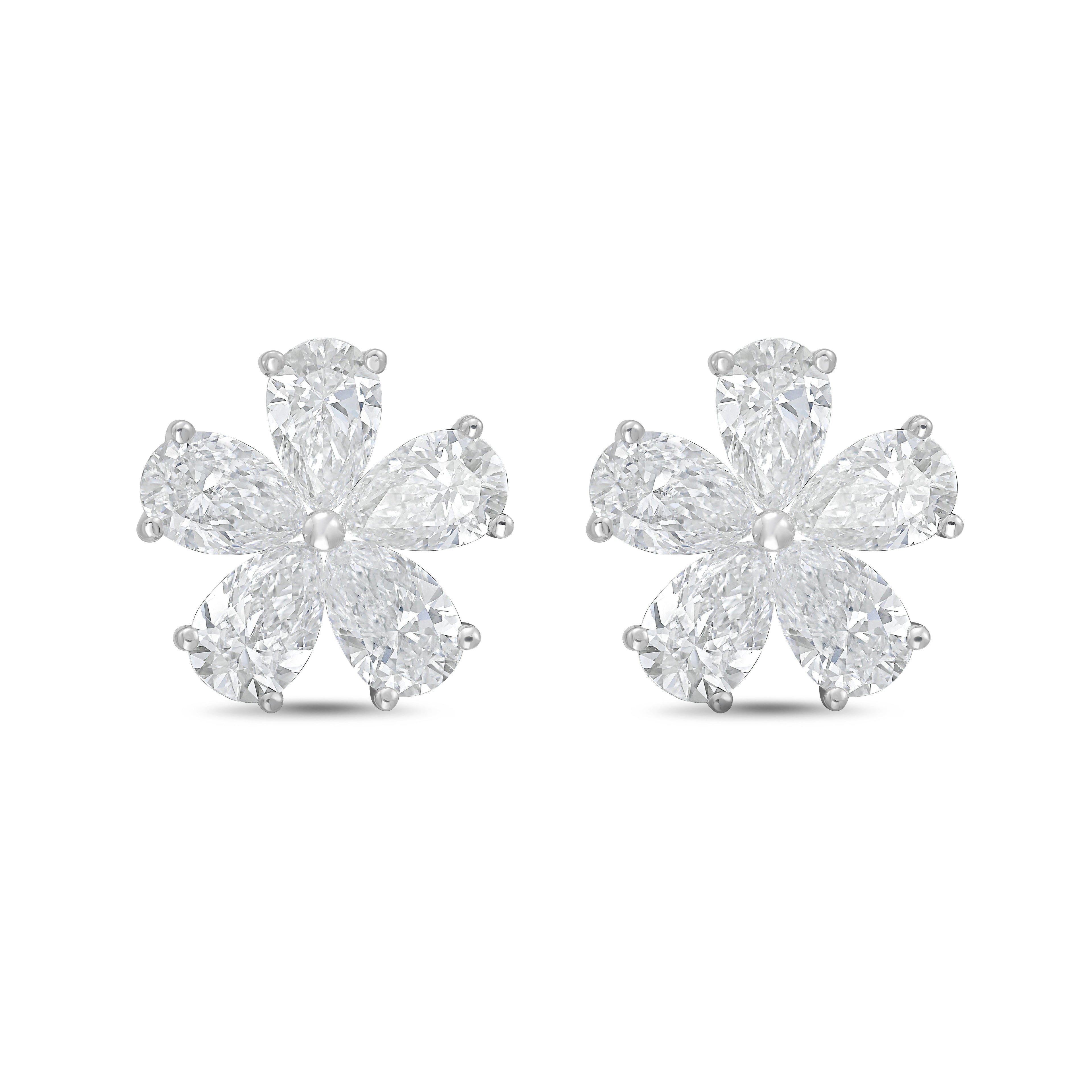 Lab-Grown Pear Diamond Flower Cluster Earrings, 14K Gold